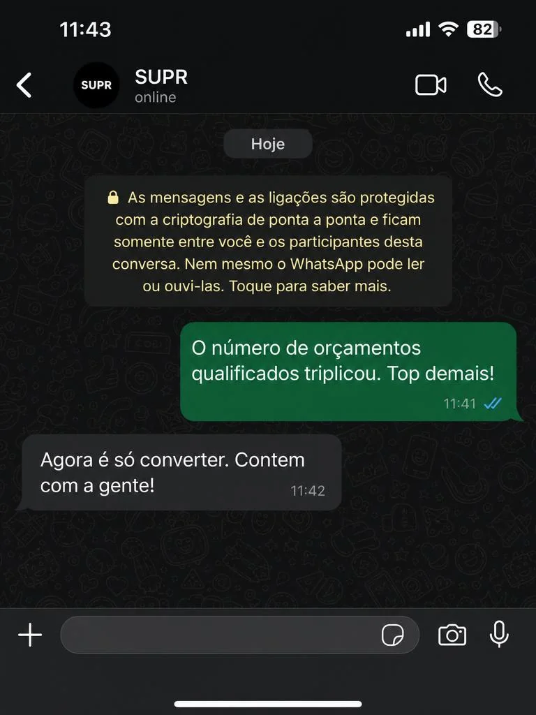 Print de conversa no WhatsApp com o cliente Prime Consultoria